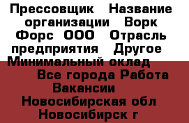 Прессовщик › Название организации ­ Ворк Форс, ООО › Отрасль предприятия ­ Другое › Минимальный оклад ­ 27 000 - Все города Работа » Вакансии   . Новосибирская обл.,Новосибирск г.